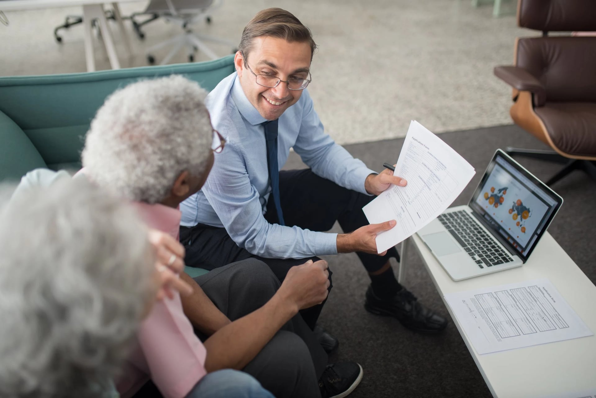 A professional explaining a report during a meeting